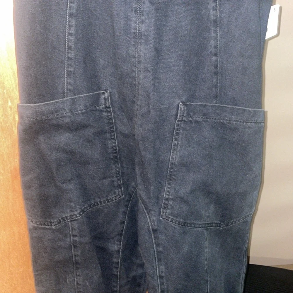 Free People Black Washed Denim Overalls Jumpsuit